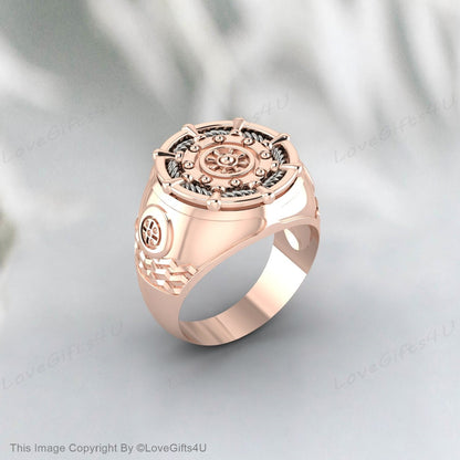 Bague de roue de navire, bague de marin, bague de volant, bague avec chaîne, bague d'ancrage, bague de marin en argent 925 faite à la main • Bijoux uniques