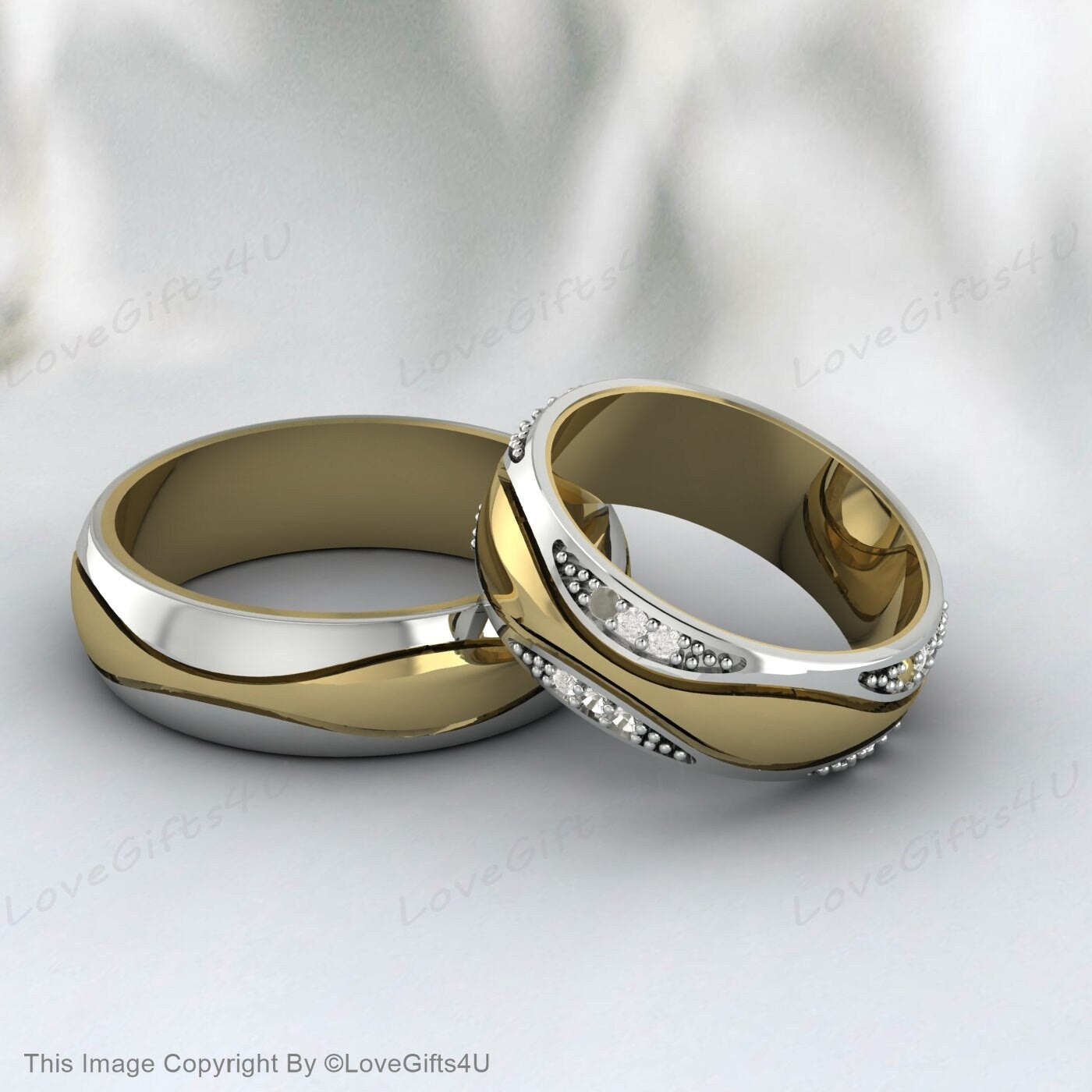 Wedding Band Set His And Hers Moissanite Men & Women Promise Ring