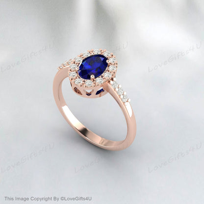 Oval Cut Lab Sapphire Engagement Ring Diamond Vintage Wedding Ring