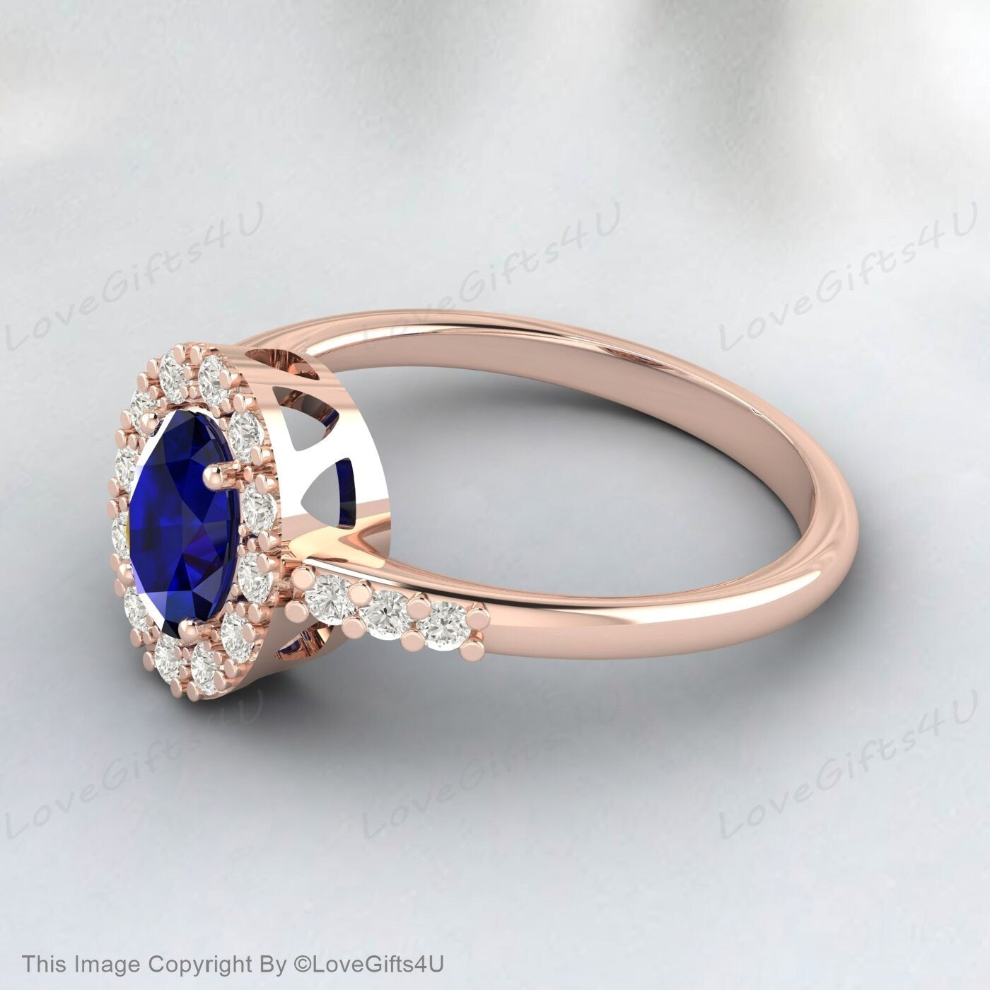 Oval Cut Lab Sapphire Engagement Ring Diamond Vintage Wedding Ring