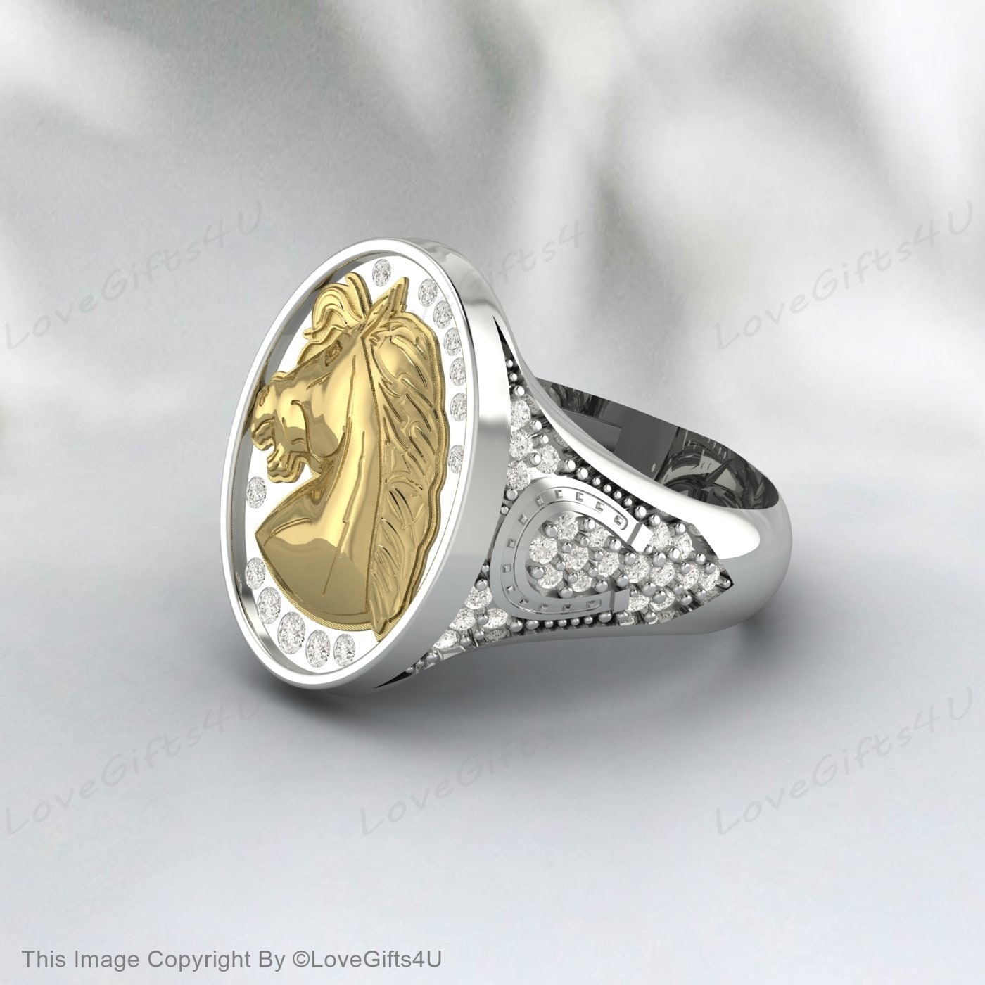 Horse Man Ring Silver Race Horse Signet Men Ring Equestrian Jewelry