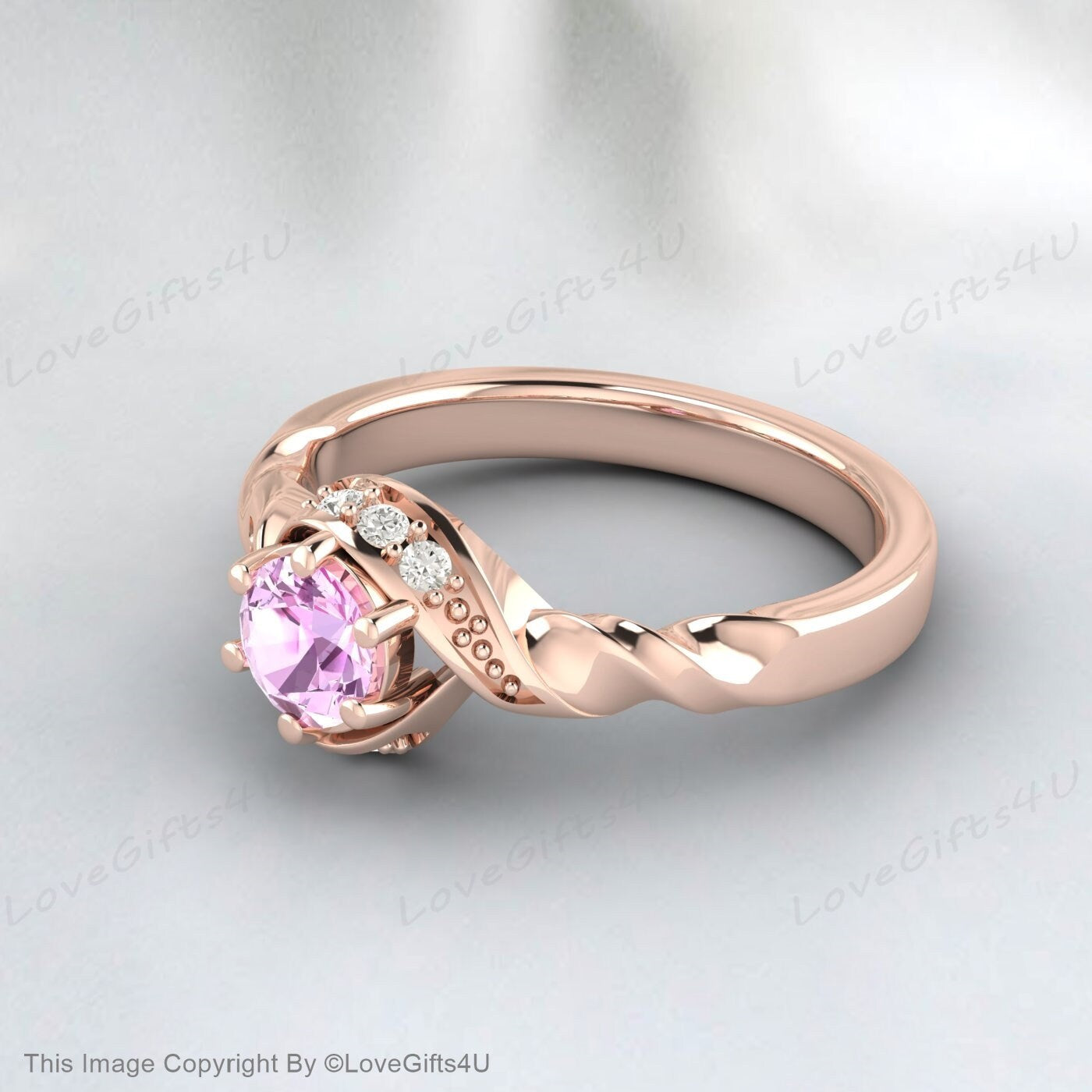 Bague de fiançailles en saphir rose Bague de promesse unique Bague en diamant délicat