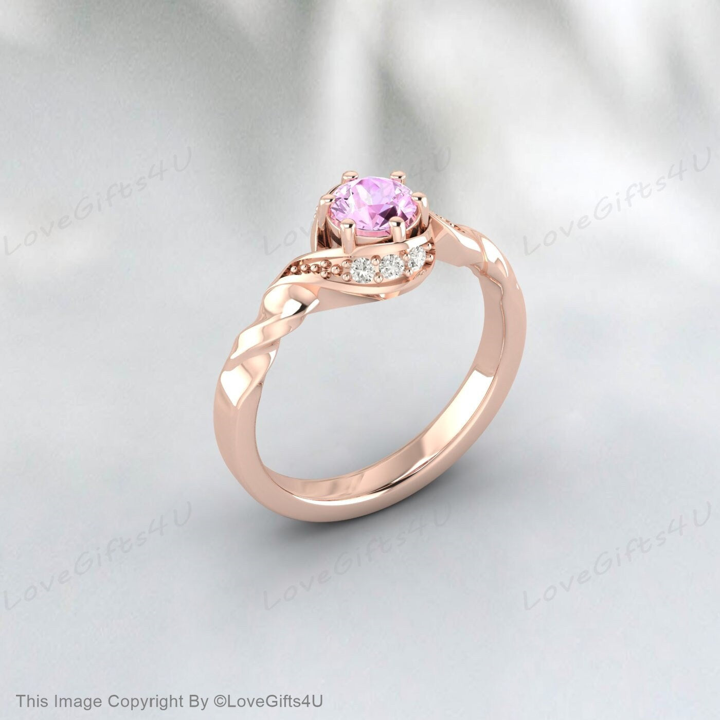 Bague de fiançailles en saphir rose Bague de promesse unique Bague en diamant délicat