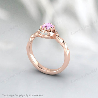 Bague de fiançailles en saphir rose Bague de promesse unique Bague en diamant délicat