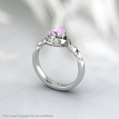 Pink Sapphire Engagement Ring Unique Promise Ring Dainty Diamond Ring