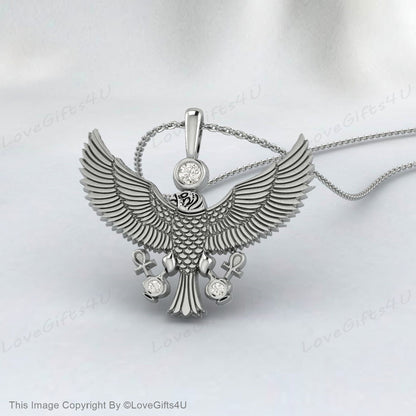 Silver Head Winged American Eagle Necklace, Animal Silver Mens Jewelry, Eagle Men Necklace, Husband, Mens, Men's Amulet Accessories