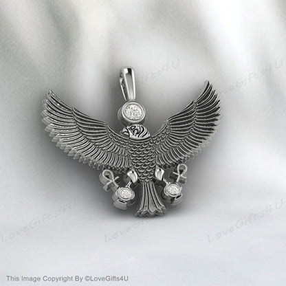 Silver Head Winged American Eagle Necklace, Animal Silver Mens Jewelry, Eagle Men Necklace, Husband, Mens, Men's Amulet Accessories