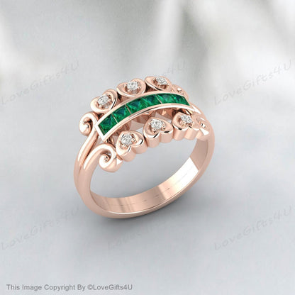 Princess Cut Emerald Wedding Ring Unique Wedding Band For Her Women