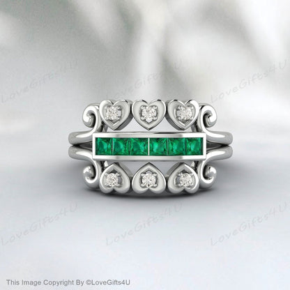 Princess Cut Emerald Wedding Ring Unique Wedding Band For Her Women