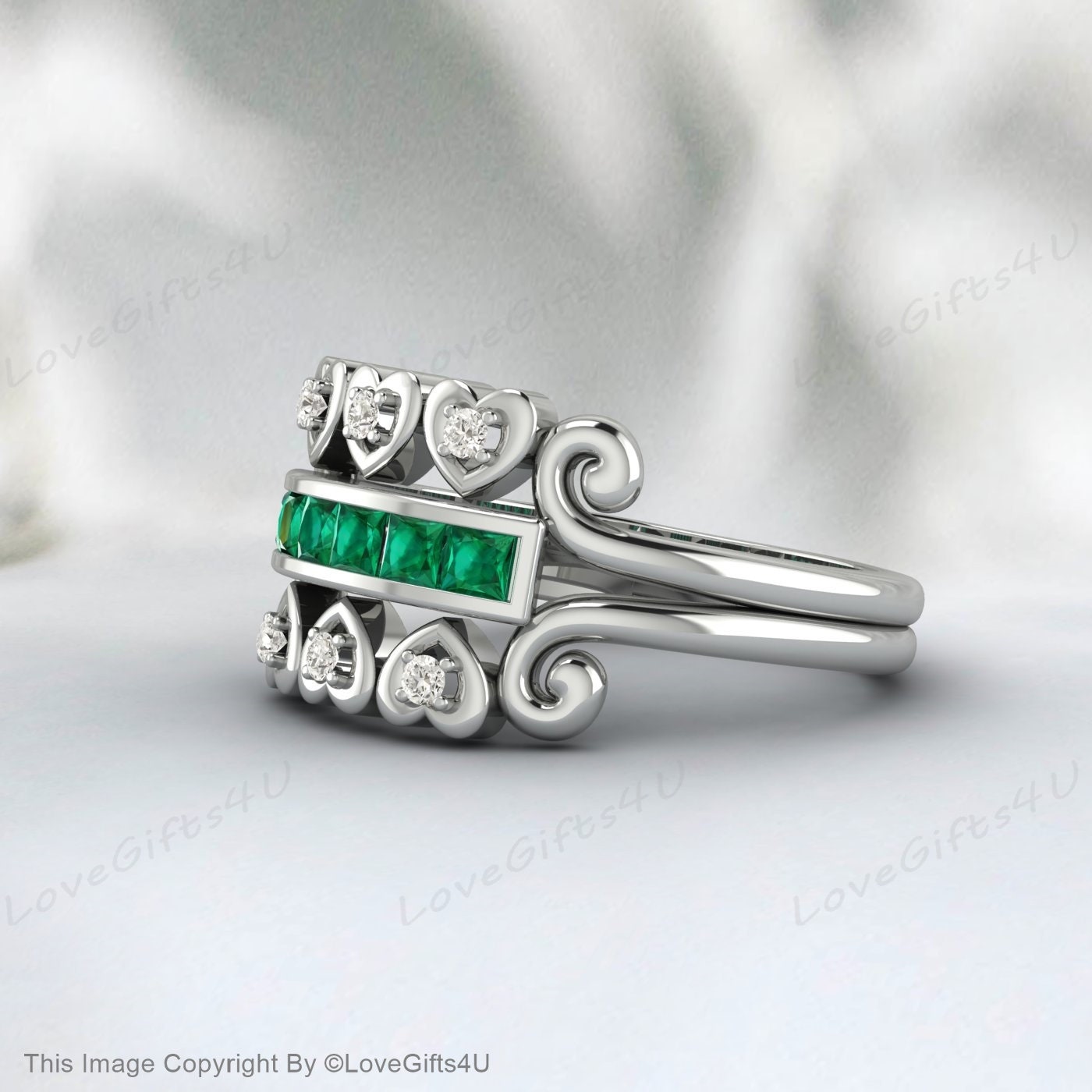 Princess Cut Emerald Wedding Ring Unique Wedding Band For Her Women