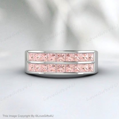 Bague de mariage morganite, bande de fiançailles, bande de mariée demi-éternité