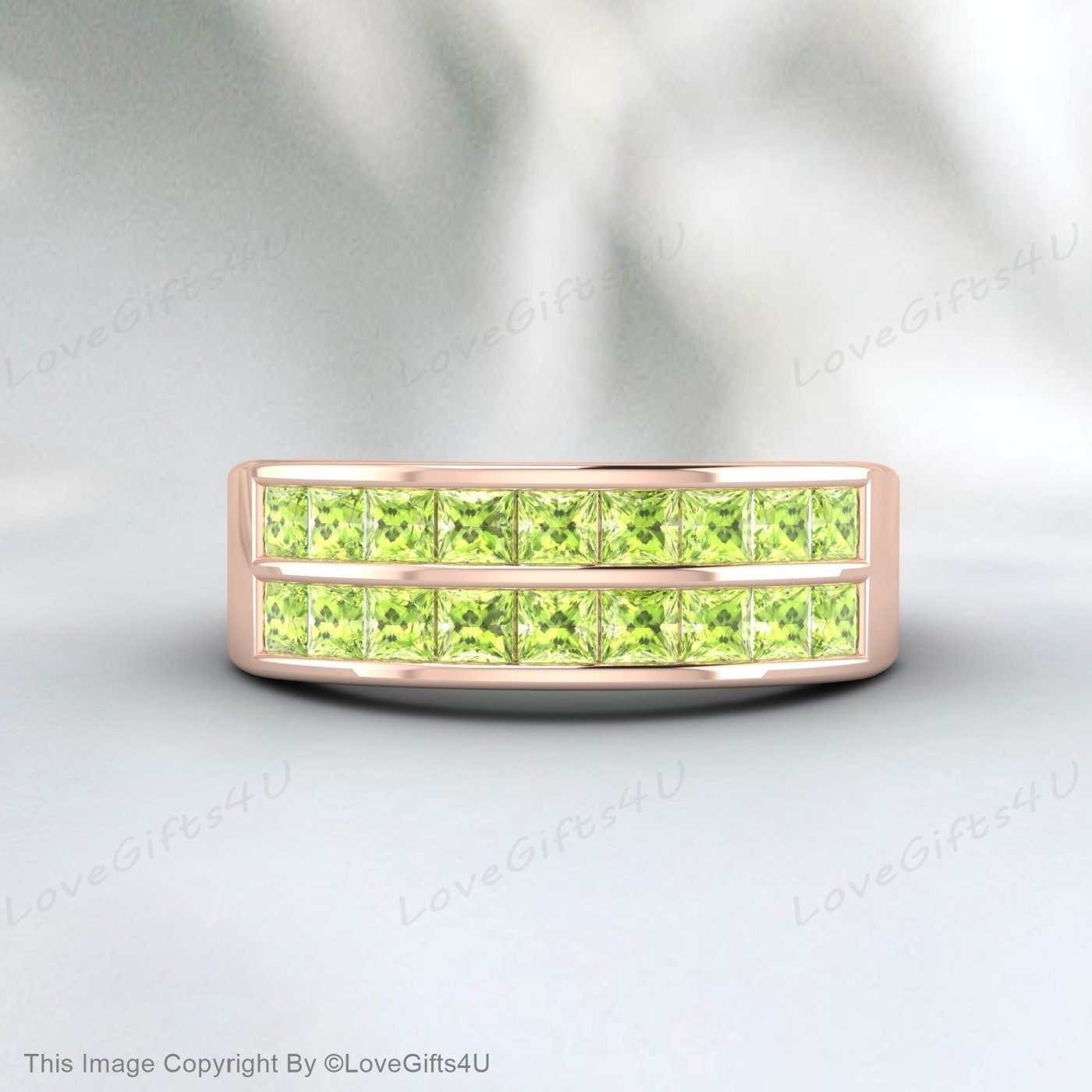 Peridot Wedding Band Eternity Band Green Gemstone Engagement Ring