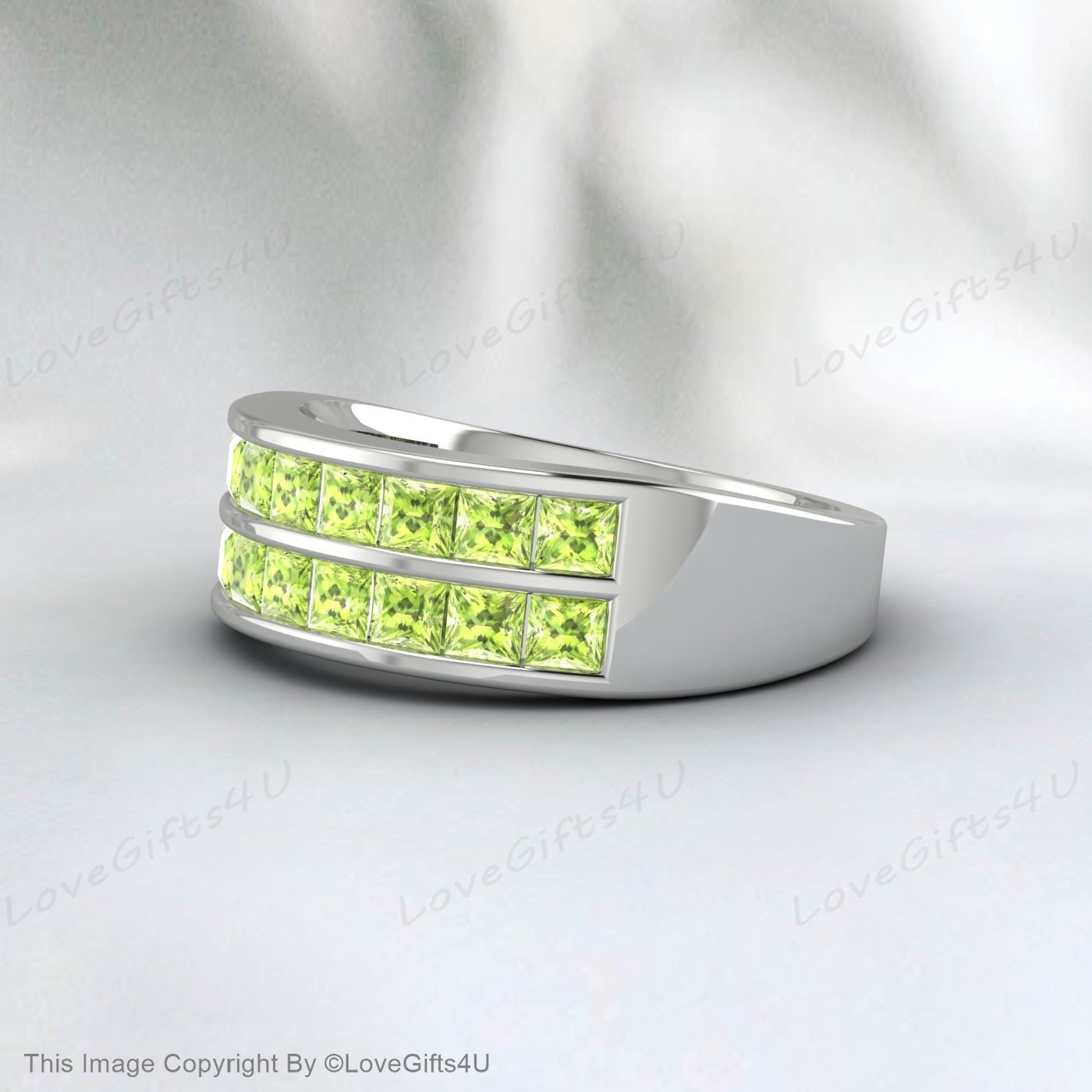 Peridot Wedding Band Eternity Band Green Gemstone Engagement Ring