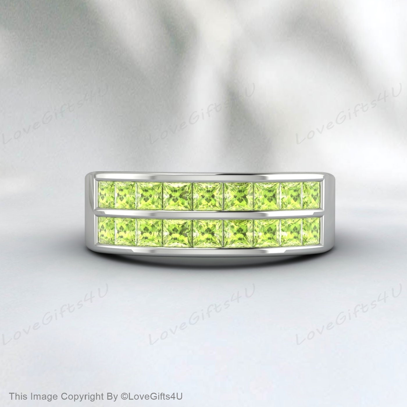 Peridot Wedding Band Eternity Band Green Gemstone Engagement Ring