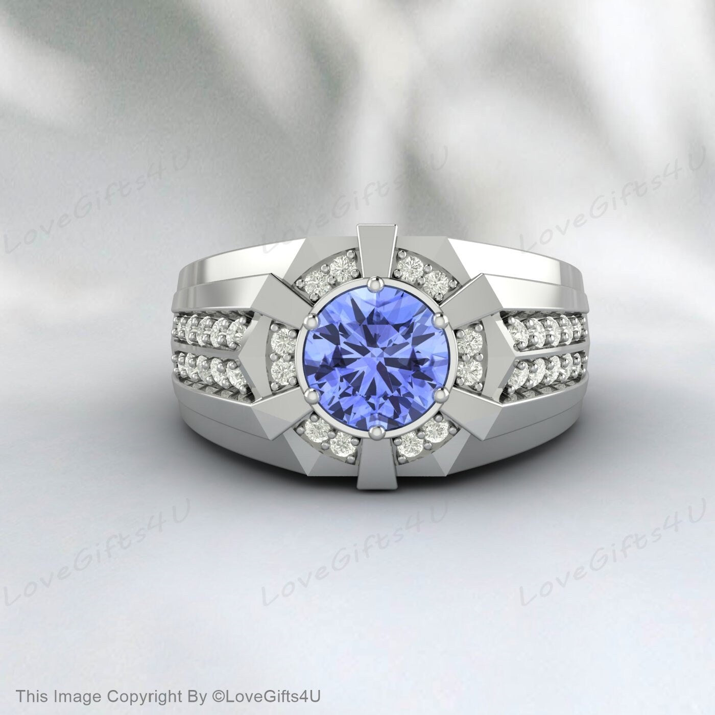 Tanzanite Men Ring-Blue Stone Men's Ring December Birthstone Ring