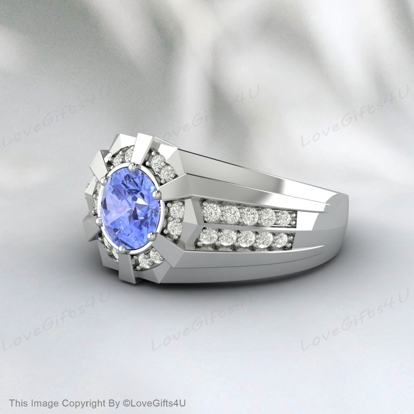 Tanzanite Men Ring-Blue Stone Men's Ring December Birthstone Ring