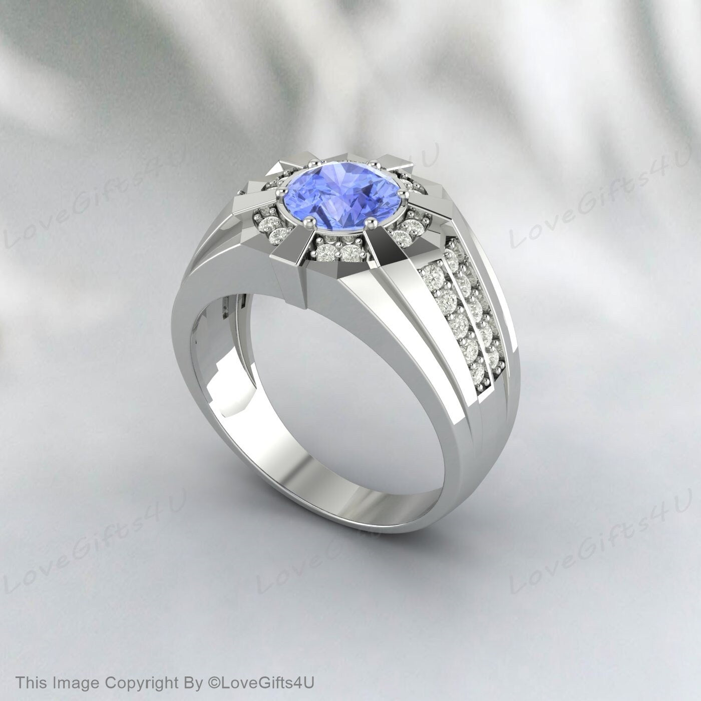 Tanzanite Men Ring-Blue Stone Men's Ring December Birthstone Ring