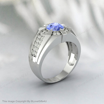 Tanzanite Men Ring-Blue Stone Men's Ring December Birthstone Ring