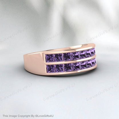 Princess Cut Amethyst Ring February Birthstone Eternity Wedding Ring