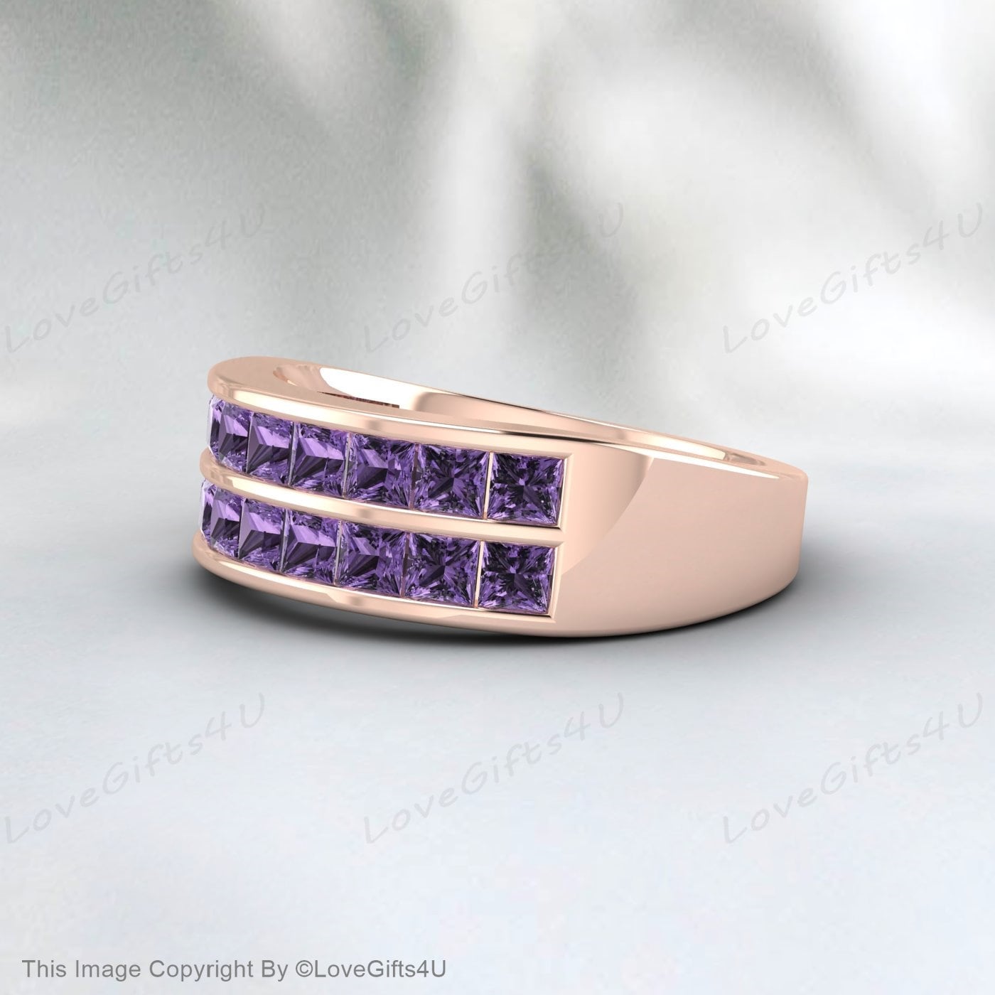 Princess Cut Amethyst Ring February Birthstone Eternity Wedding Ring