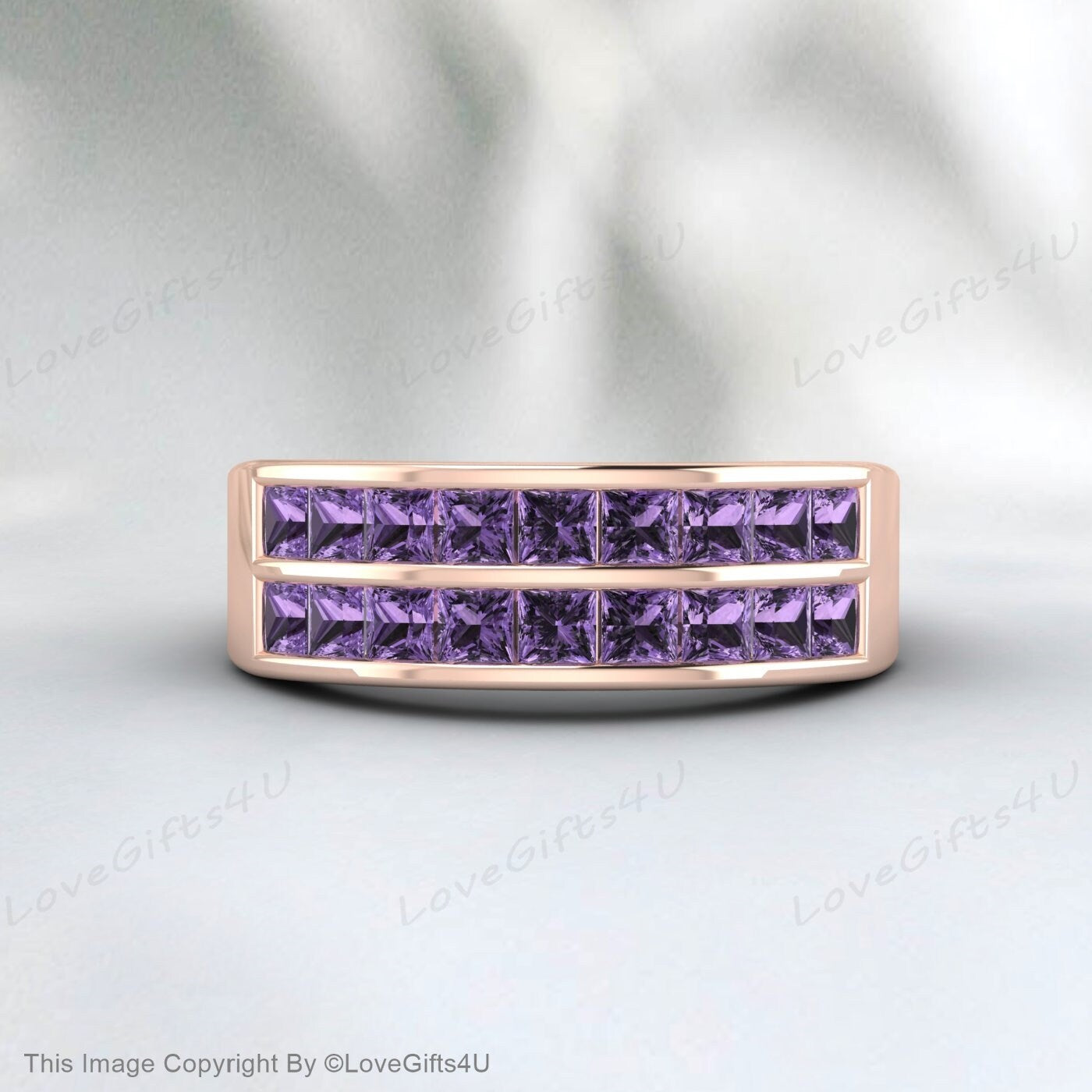 Princess Cut Amethyst Ring February Birthstone Eternity Wedding Ring