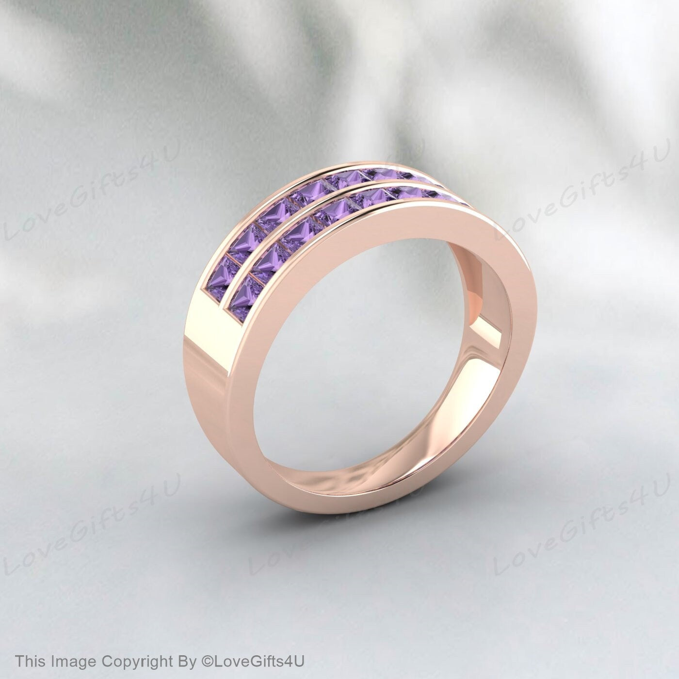 Princess Cut Amethyst Ring February Birthstone Eternity Wedding Ring