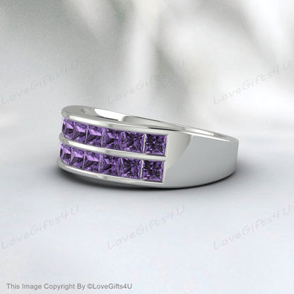 Princess Cut Amethyst Ring February Birthstone Eternity Wedding Ring