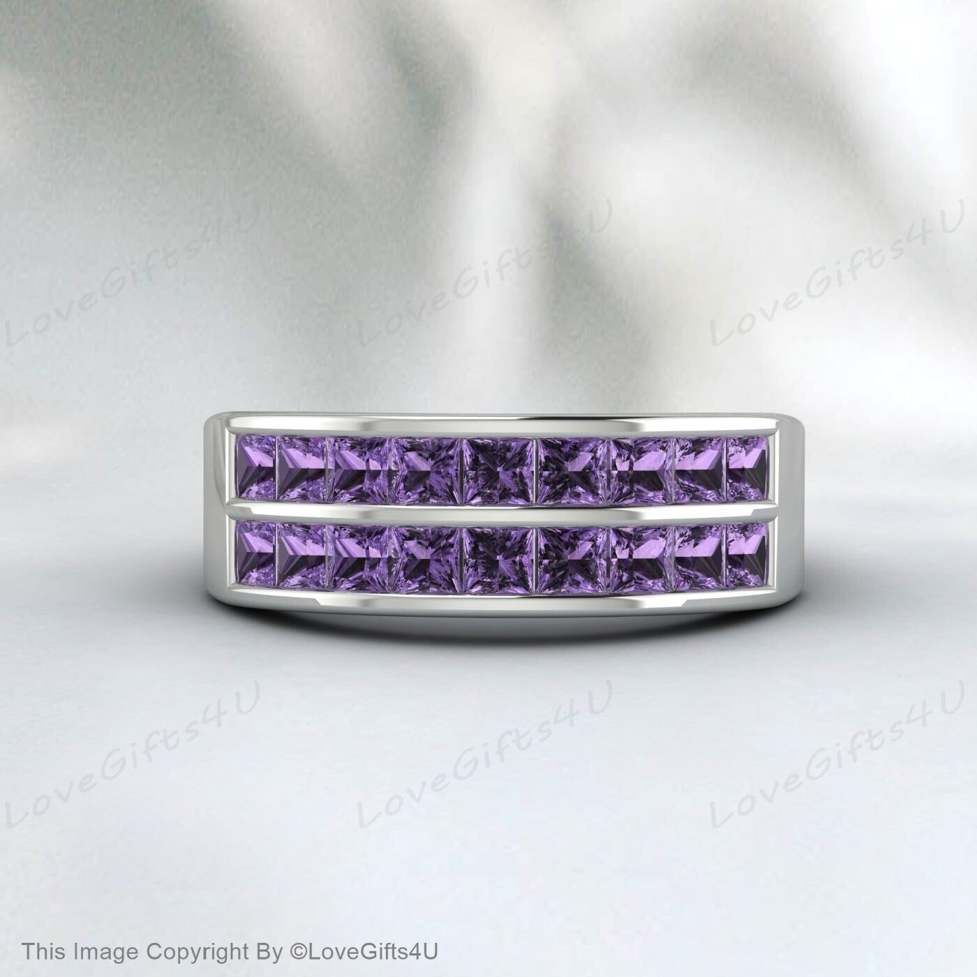 Princess Cut Amethyst Ring February Birthstone Eternity Wedding Ring