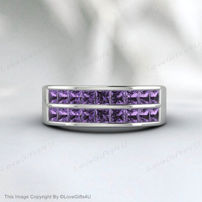 Princess Cut Amethyst Ring February Birthstone Eternity Wedding Ring