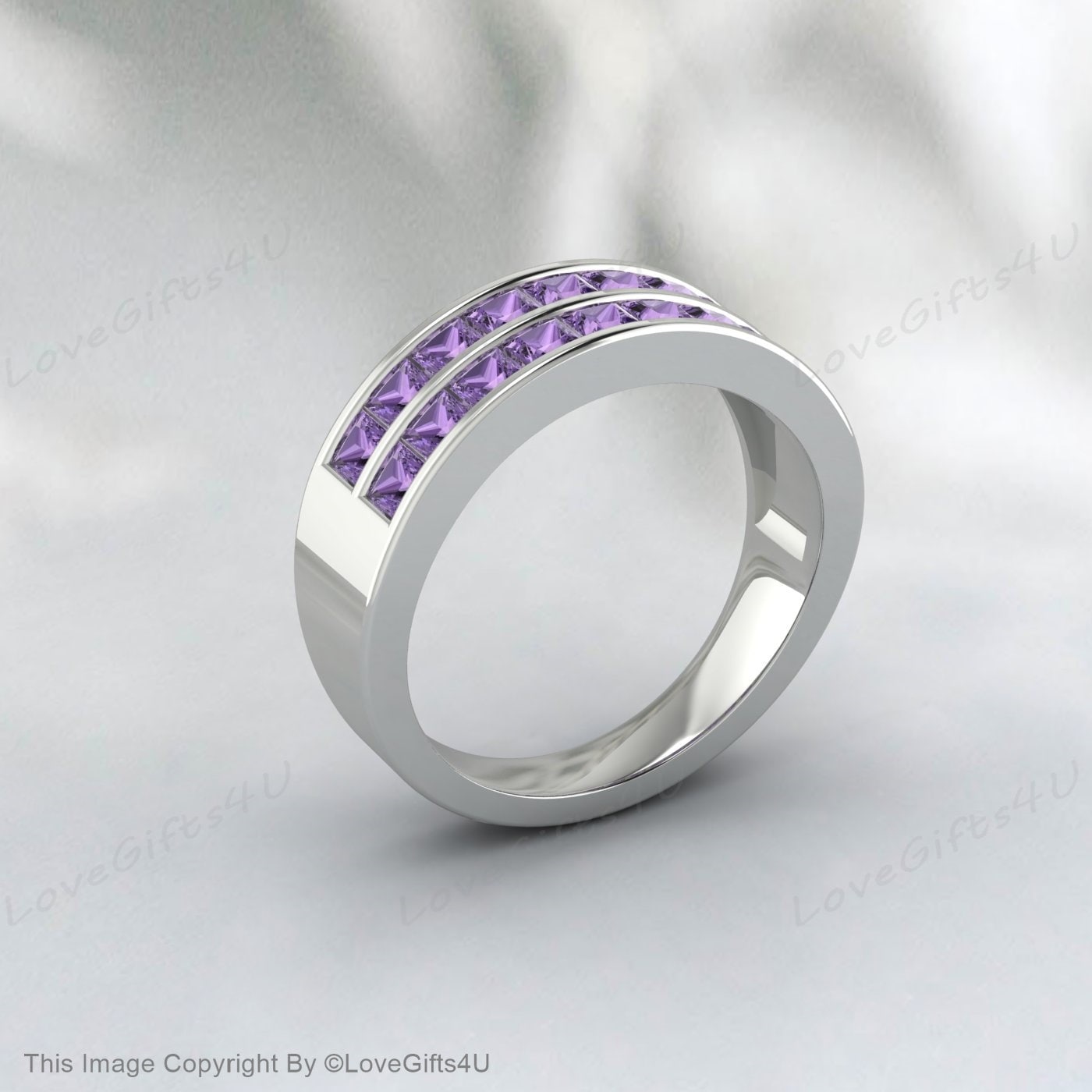 Princess Cut Amethyst Ring February Birthstone Eternity Wedding Ring