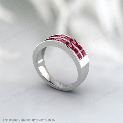 Bande de demi-éternité Ruby Wedding Band Stacking Ring Bande assortie