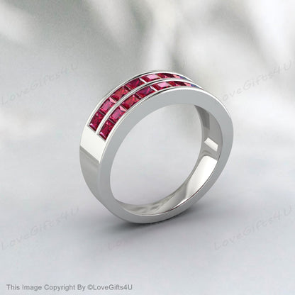 Bande de demi-éternité Ruby Wedding Band Stacking Ring Bande assortie