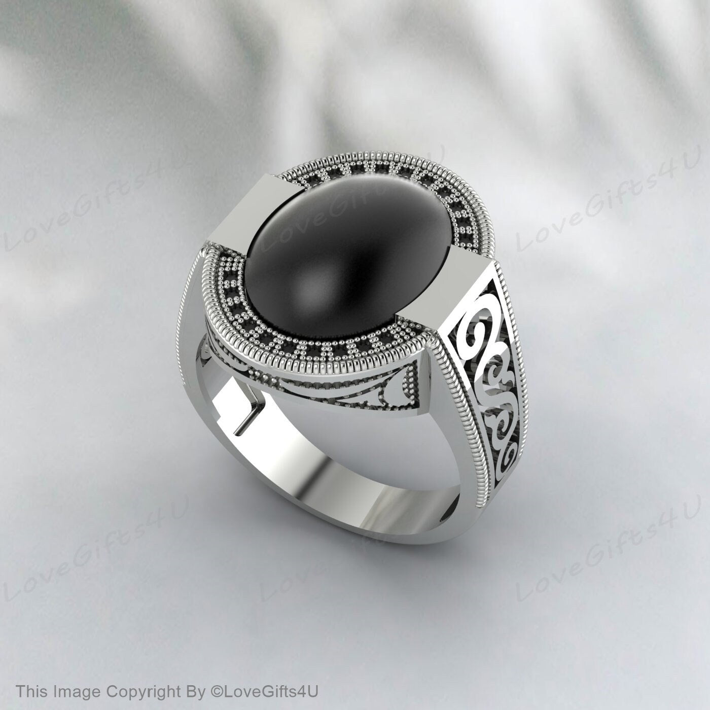 Black Onyx Men Ring Ottoman Style Embroidered Ring Gift For Him