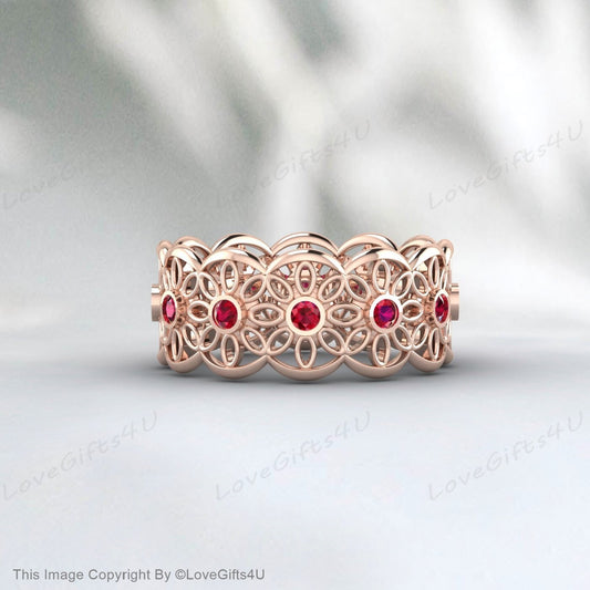 Roter Rubin Eternity Band Rubin Spitzenring Rubin Blumen Ehering