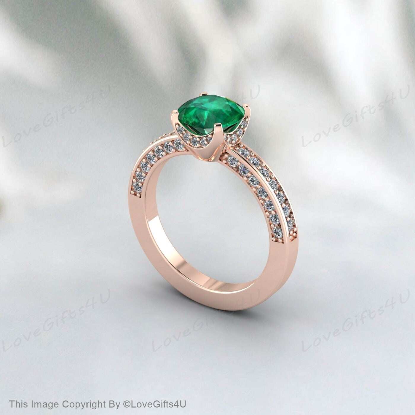 Silver Emerald Promise Ring Proposal Ring Anniversary Gift For Her