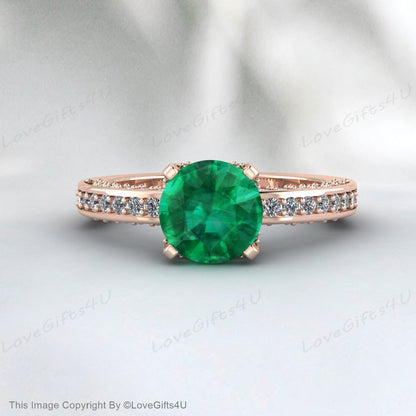 Silver Emerald Promise Ring Proposal Ring Anniversary Gift For Her