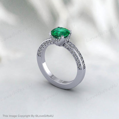 Silver Emerald Promise Ring Proposal Ring Anniversary Gift For Her