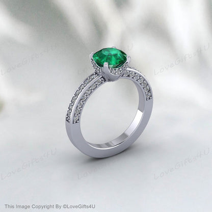 Silver Emerald Promise Ring Proposal Ring Anniversary Gift For Her