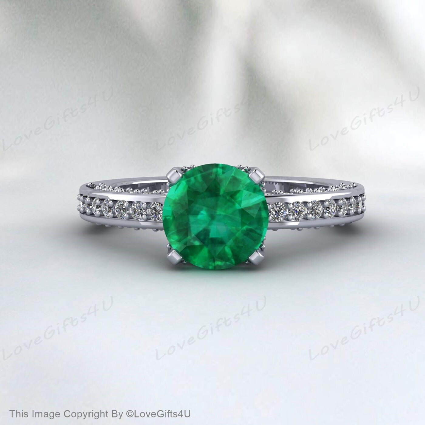 Silver Emerald Promise Ring Proposal Ring Anniversary Gift For Her