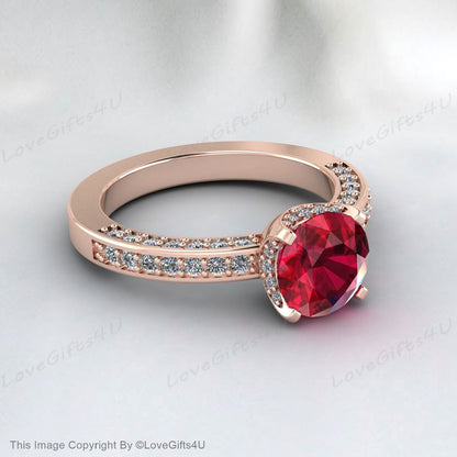 Round Cut Ruby Half Eternity Engagement Ring Bridal Promise Ring