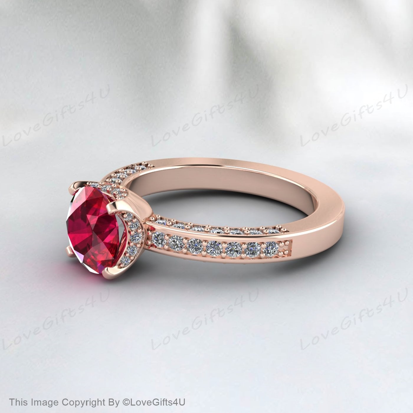 Bague de fiançailles demi-éternité rubis taille ronde, bague de promesse de mariée