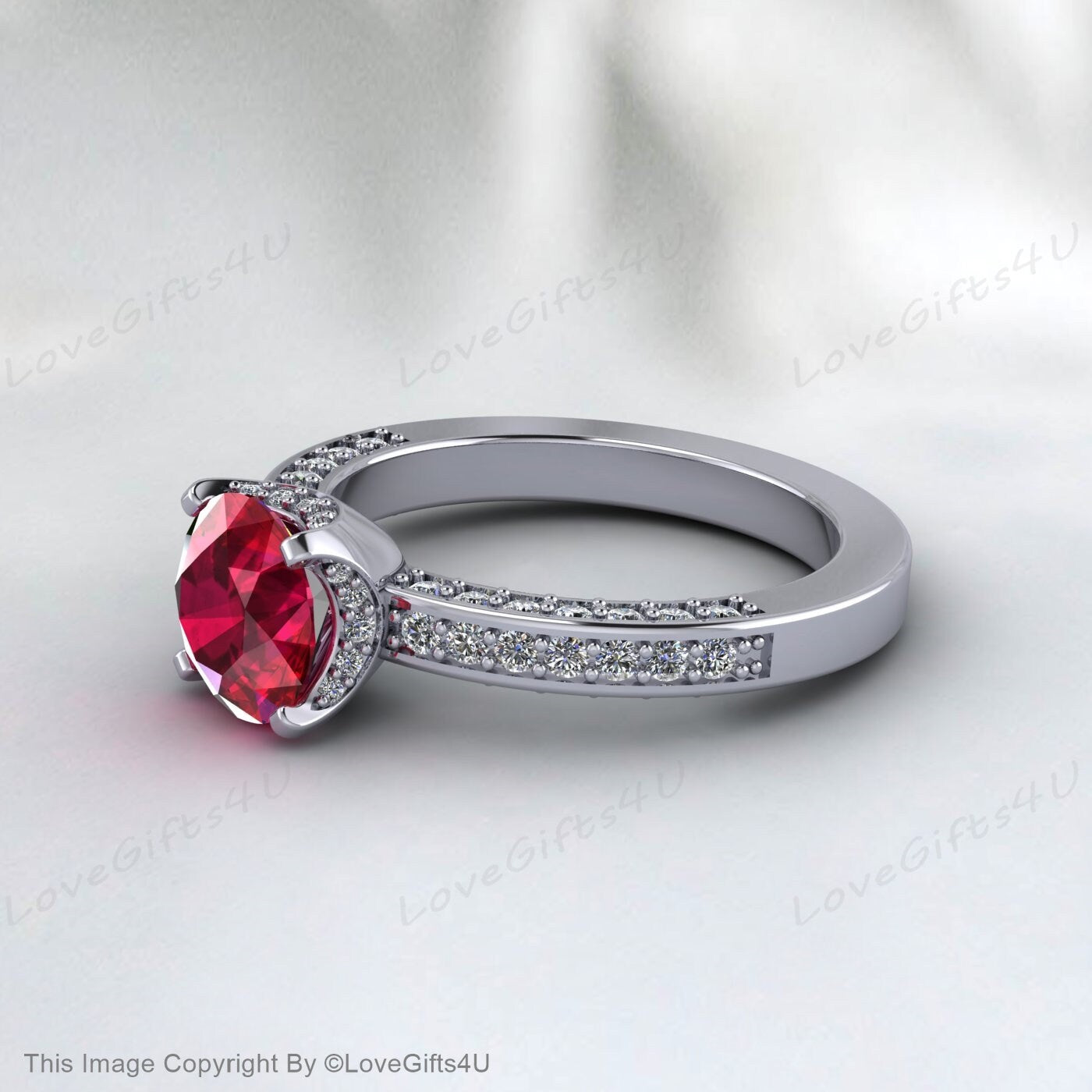 Round Cut Ruby Half Eternity Engagement Ring Bridal Promise Ring