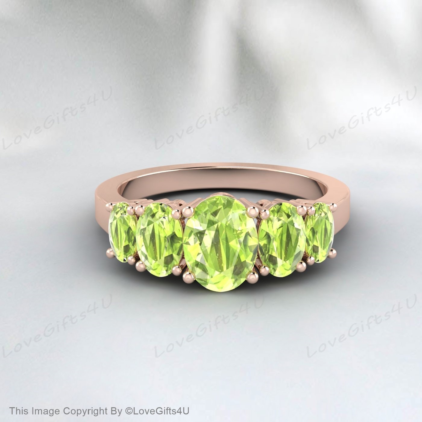 Natural Oval Cut Peridot Ring In Rose Gold Plated Silver Bridal Ring