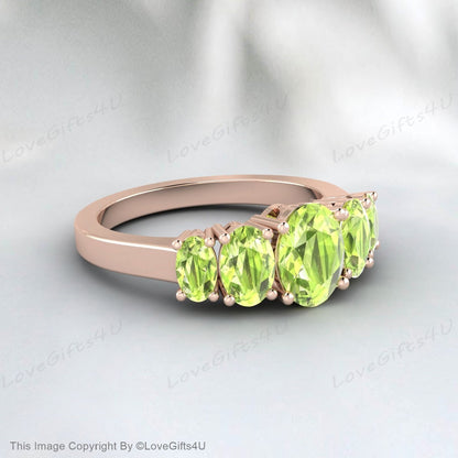 Natural Oval Cut Peridot Ring In Rose Gold Plated Silver Bridal Ring