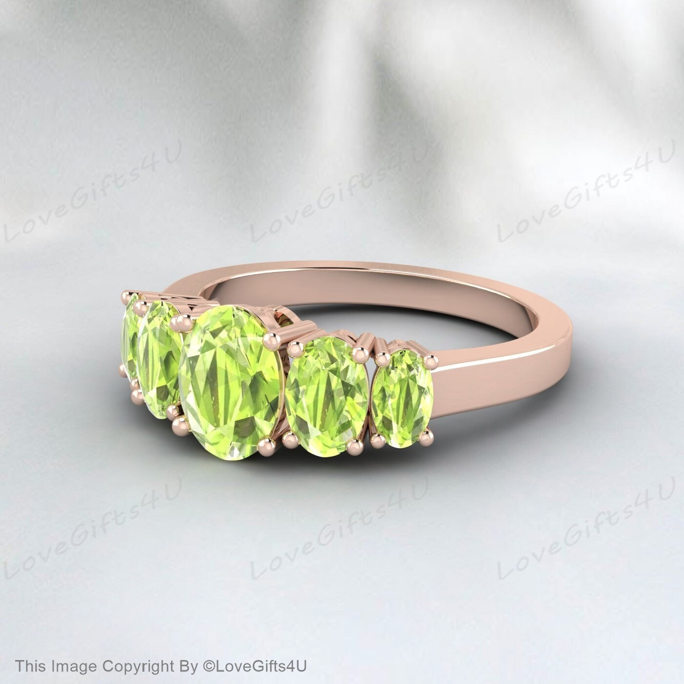 Natural Oval Cut Peridot Ring In Rose Gold Plated Silver Bridal Ring