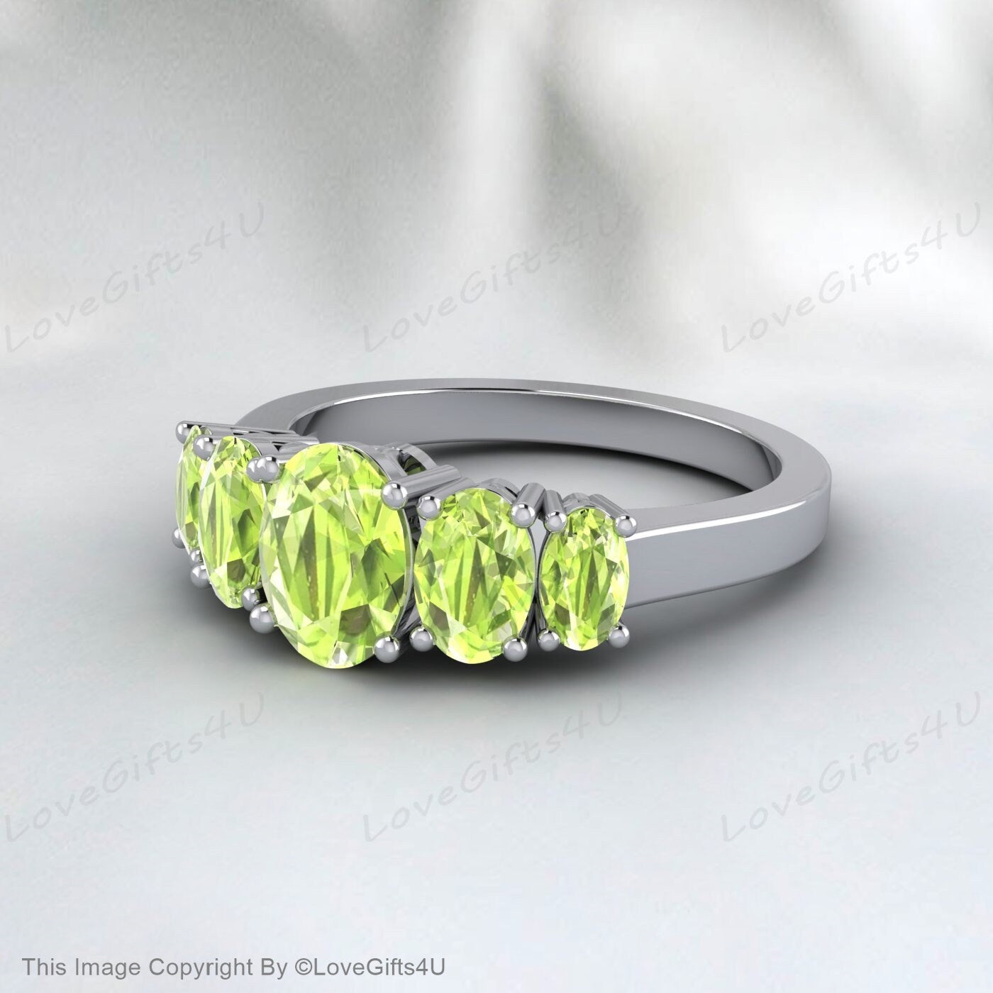 Natural Oval Cut Peridot Ring In Rose Gold Plated Silver Bridal Ring