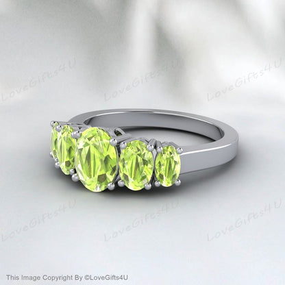 Natural Oval Cut Peridot Ring In Rose Gold Plated Silver Bridal Ring