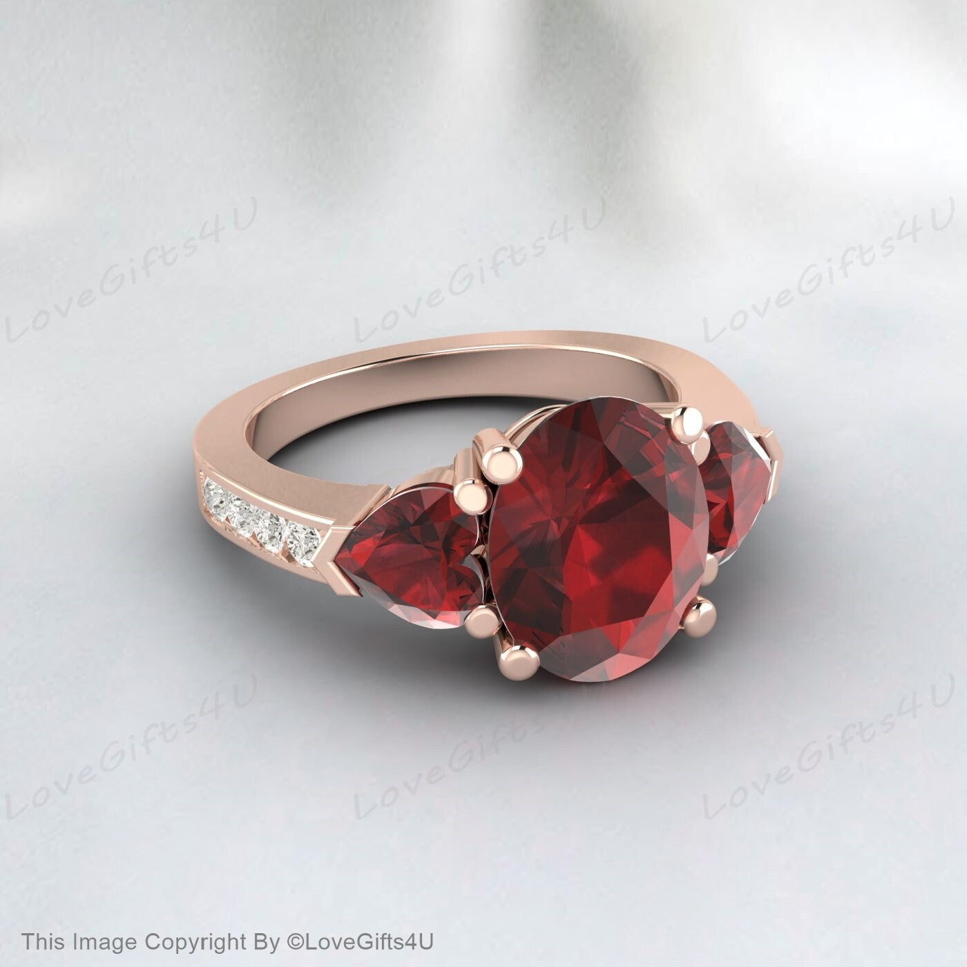 Bague grenat rouge, bague à trois pierres, argent sterling 925, bague en pierre de naissance de janvier, bague vintage, cadeau pour femmes, bague en pierre précieuse rouge, coupe ovale