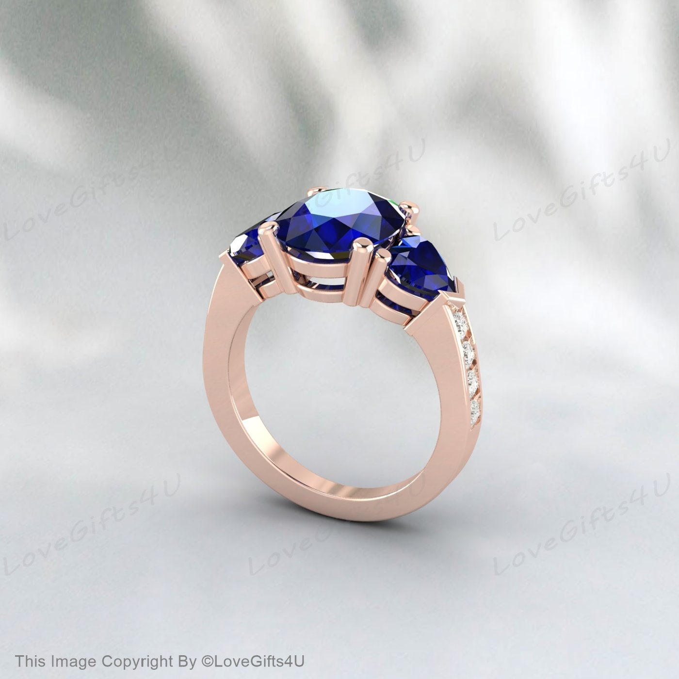 Silver Blue Sapphire Oval Cut September Birthstone Engagement Ring