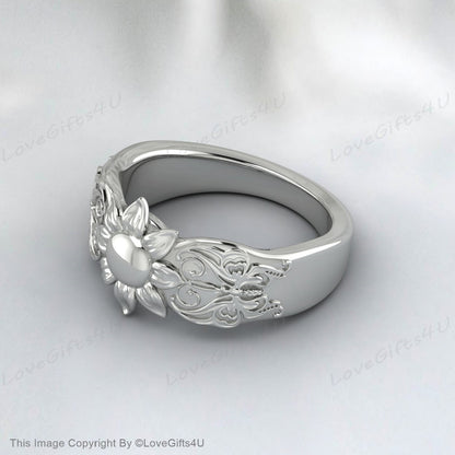 Silver Flower Garden Bouquet Promise Ring Wedding  Band  For Women